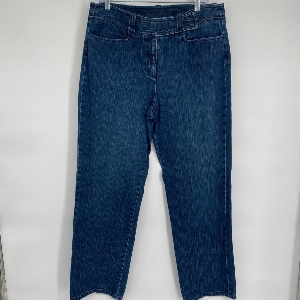 Talbots‎ Jeans Women's 14 Wide Leg Fold Over Tab Dark Wash High Rise